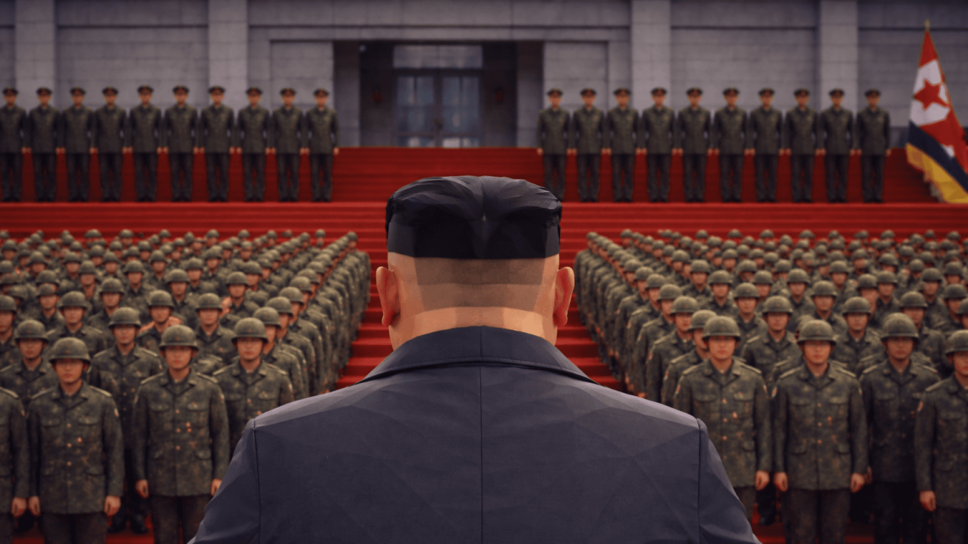 Kim Jong Un before the massed army