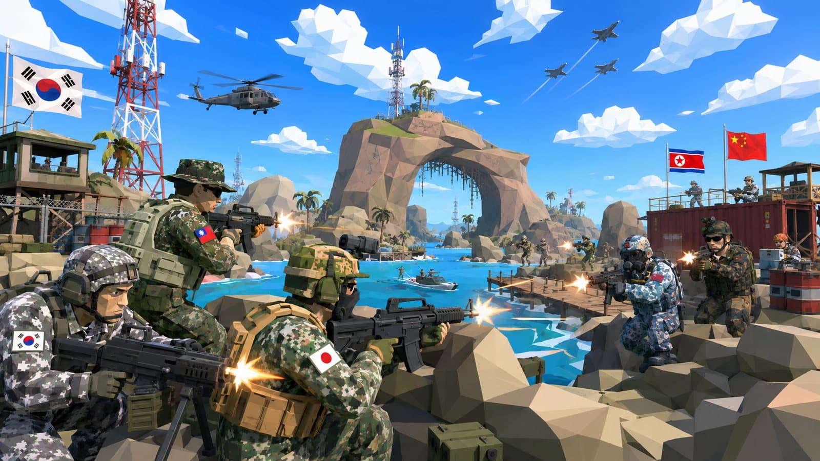 Armor and air support pushing a contested coastline