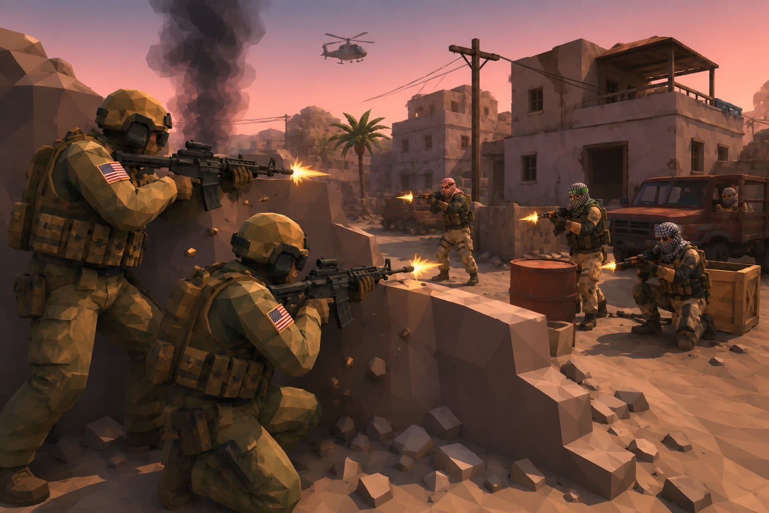 Desert advance under fire at dusk