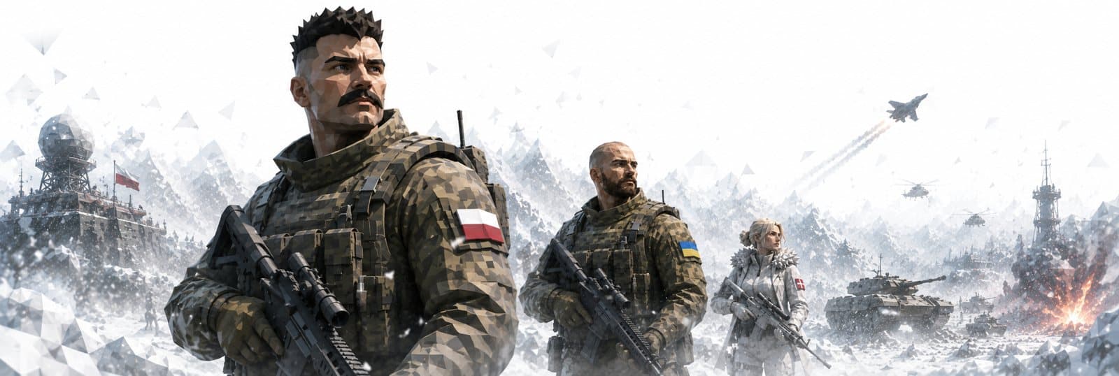 A squad advancing across a snowbound war front